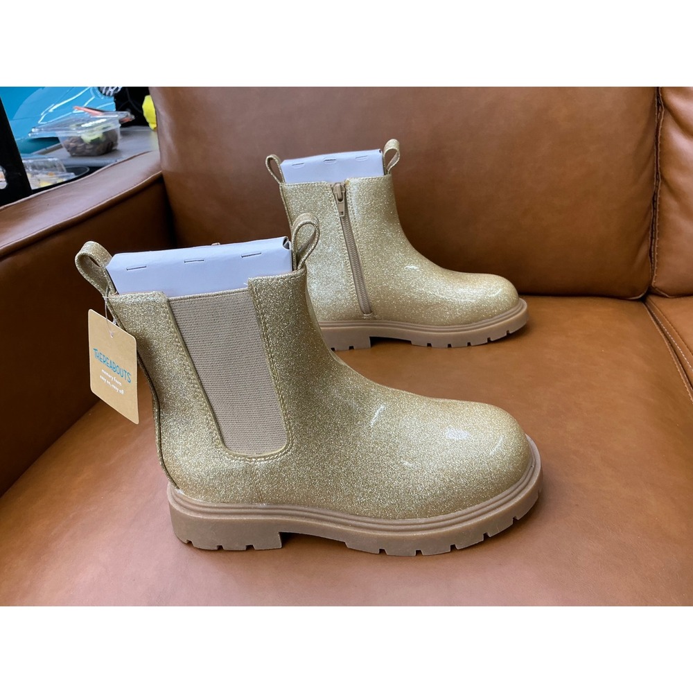 Thereabouts Elisa Boot Kids Size 1 Gold New Glitter Lug Sole Chelsea Zip